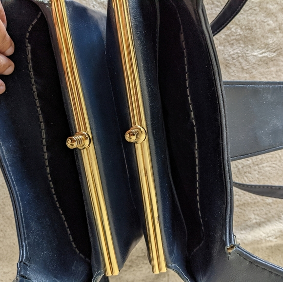 Vintage 90s Navy Faux Leather Bag - Picture 7 of 11